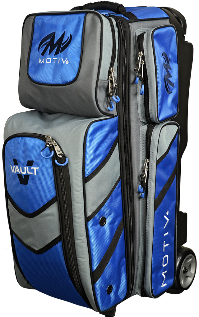 Motiv Vault 3 Ball Triple Roller Cobalt Blue Bowling Bag suitcase league tournament play sale discount coupon online pba tour