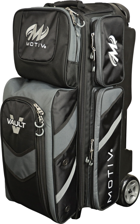 Motiv Vault 3 Ball Triple Roller Covert Black Bowling Bag suitcase league tournament play sale discount coupon online pba tour