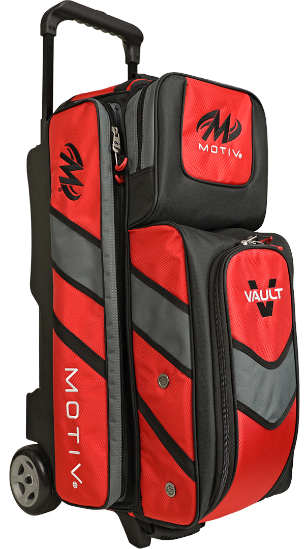 Motiv Vault 3 Ball Triple Roller Fire Red Bowling Bag suitcase league tournament play sale discount coupon online pba tour