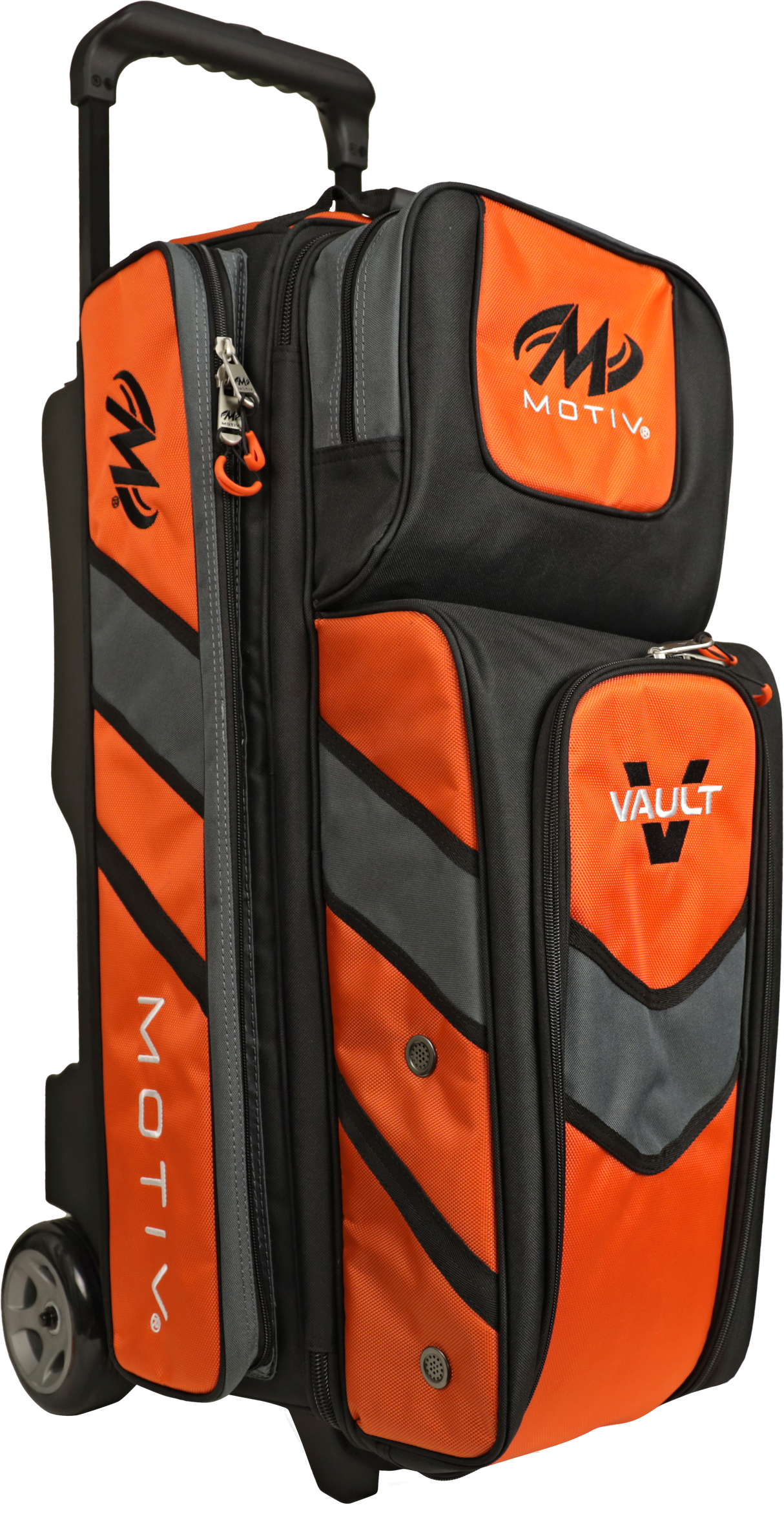 Motiv Vault 3 Ball Triple Roller Tangerine Bowling Bag suitcase league tournament play sale discount coupon online pba tour