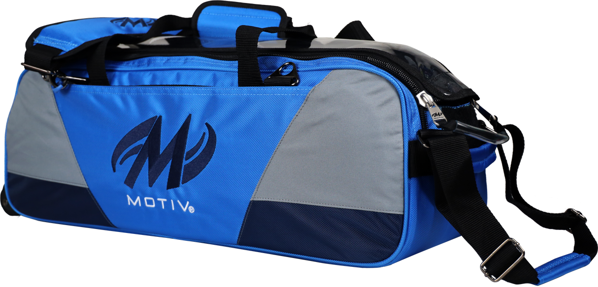 Motiv Ballistix 3 Ball Triple Tote Cobalt Blue Bowling Bag suitcase league tournament play sale discount coupon online pba tour