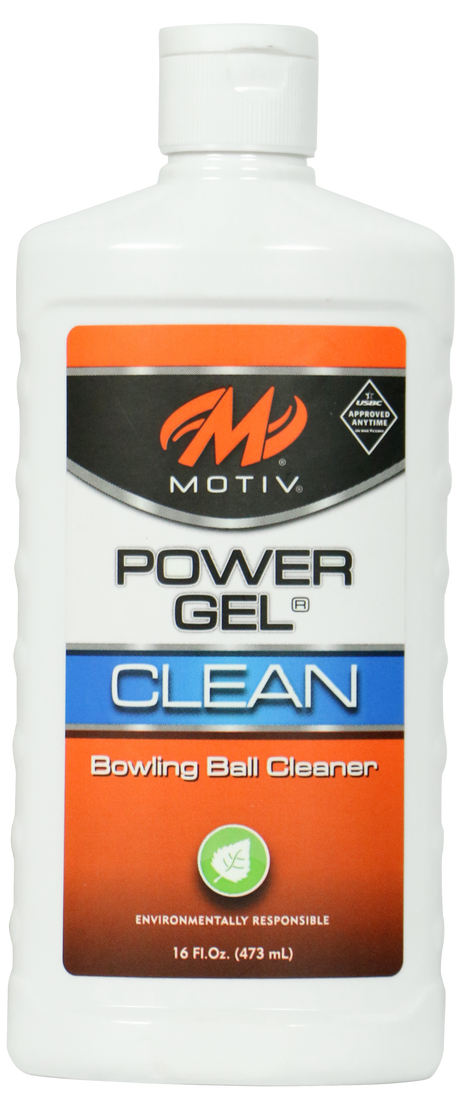 motiv Power Gel Clean has been USBC tested and is acceptable for use anytime. It is an incredibly effective ball cleaning gel. Power Gel Clean utilizes powerful degreasing agents to remove marks, dirt, lane oil, and grime from the bowling ball surface. And, because it is a gel, it works harder and longer to restore ball performance.