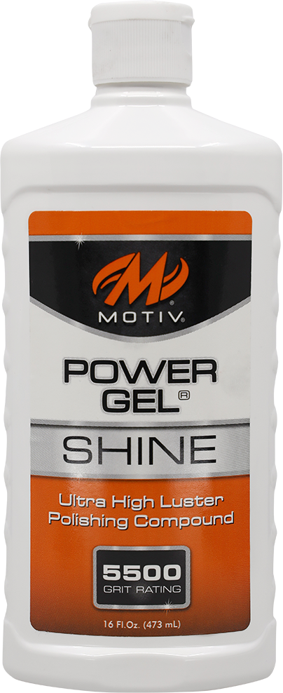 Power Gel SHINE Bowling Ball Polish - 16 oz. Easily buffs off the ball. Formulated with premium ingredients. Can be used to restore the factory finish on polished equipment or adjust box finish to provide more length and backend. Rated to provide a 5500 Grit finish.  Available in a 16oz. squeeze bottle. 