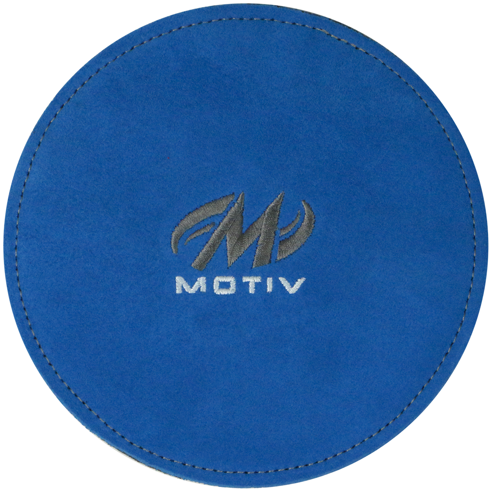 Motiv Disk Shammy Blue Premium leather construction. Highly absorbent shammy removes oil to maximize ball performance. 6" Disk design is easier to hold. Packaged in a zip-lock bag. Hand wash and air dry. inside bowling sale shammy towel for bowlers tournament league