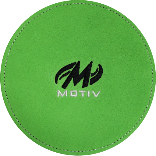 Motiv Disk Shammy Lime Premium leather construction. Highly absorbent shammy removes oil to maximize ball performance. 6" Disk design is easier to hold. Packaged in a zip-lock bag. Hand wash and air dry. inside bowling sale shammy towel for bowlers tournament league