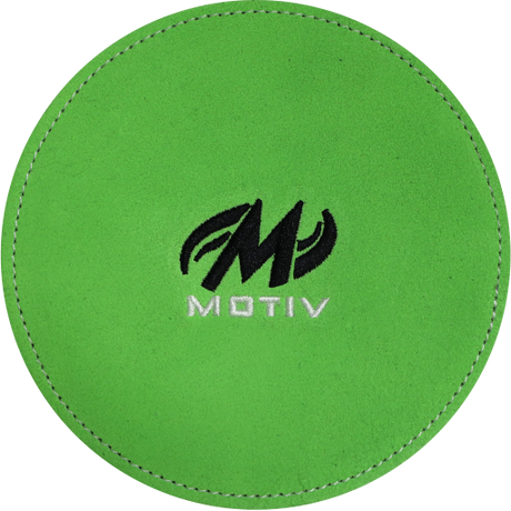 Motiv Disk Shammy Lime Premium leather construction. Highly absorbent shammy removes oil to maximize ball performance. 6" Disk design is easier to hold. Packaged in a zip-lock bag. Hand wash and air dry. inside bowling sale shammy towel for bowlers tournament league