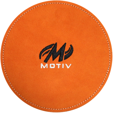 Motiv Disk Shammy Orange Premium leather construction. Highly absorbent shammy removes oil to maximize ball performance. 6" Disk design is easier to hold. Packaged in a zip-lock bag. Hand wash and air dry. inside bowling sale shammy towel for bowlers tournament league