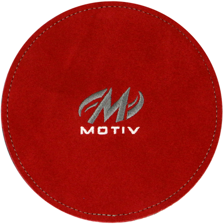 Motiv Disk Shammy Red Premium leather construction. Highly absorbent shammy removes oil to maximize ball performance. 6" Disk design is easier to hold. Packaged in a zip-lock bag. Hand wash and air dry. inside bowling sale shammy towel for bowlers tournament league