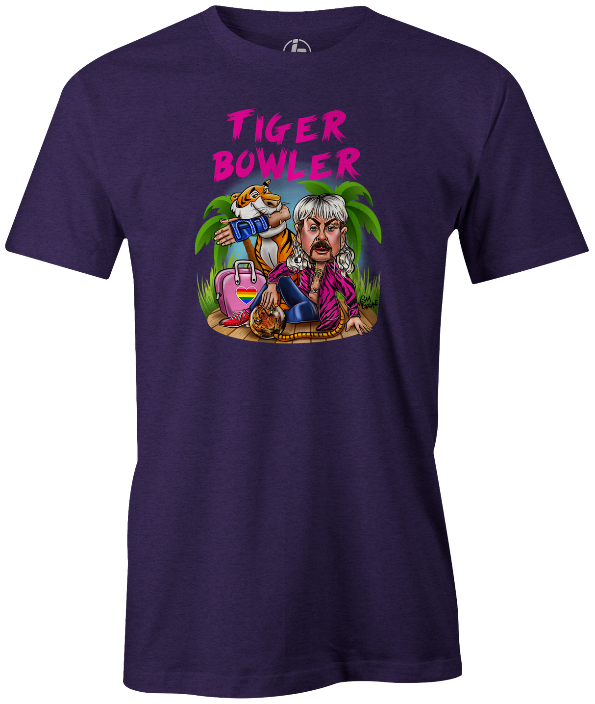 Tiger Bowler Men's T-Shirt, Purple, bowling, tiger king, netflix, tv show, tee, tees, t shirt, tee-shirt, t-shirt, shirts, funny, novelty, league bowling team shirt, vintage, cool