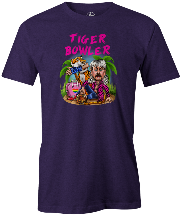 Tiger Bowler Men's T-Shirt, Purple, bowling, tiger king, netflix, tv show, tee, tees, t shirt, tee-shirt, t-shirt, shirts, funny, novelty, league bowling team shirt, vintage, cool