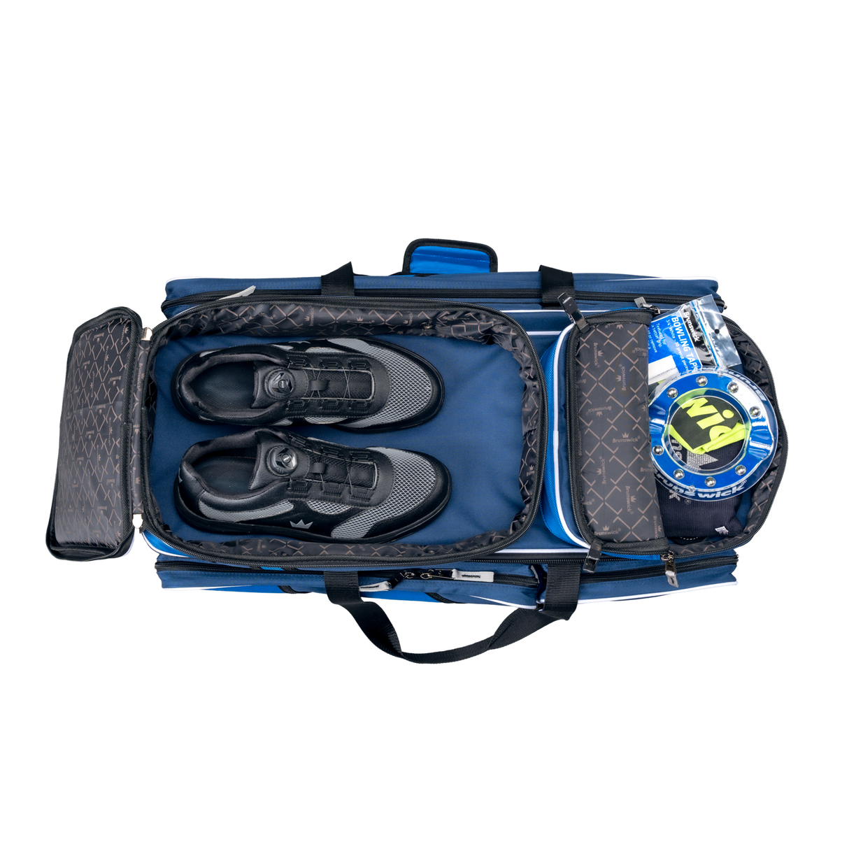 Brunswick Quest 3 Ball Triple Roller Blue Bowling Bag travel suitcase league tournament play sale discount coupon online pba tour