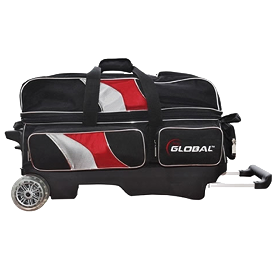 900 Global Deluxe 3 Ball Roller Bowling Bag Black/Red/Silver suitcase league tournament play sale discount coupon online pba tour