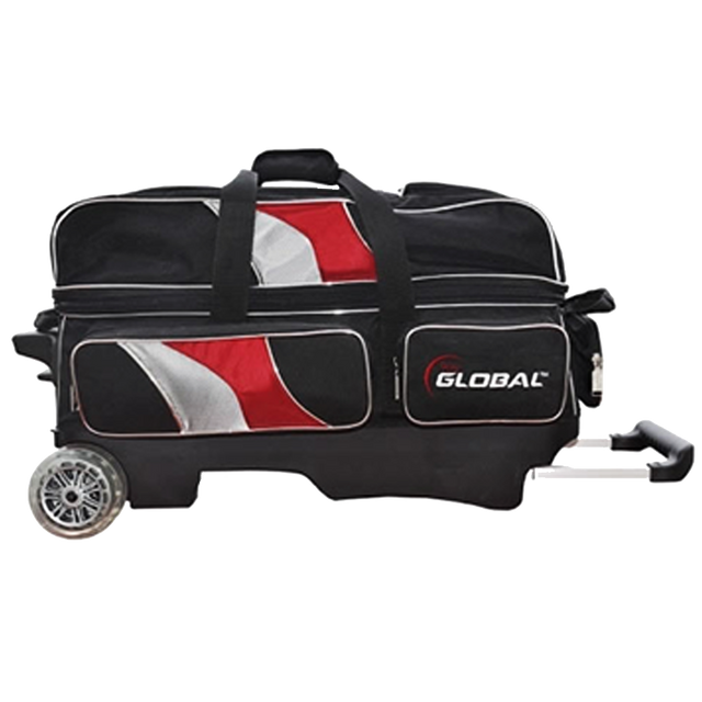 900 Global Deluxe 3 Ball Roller Bowling Bag Black/Red/Silver suitcase league tournament play sale discount coupon online pba tour