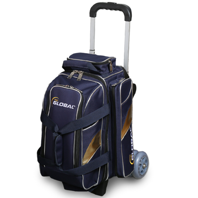900 Global 2 Ball Deluxe Roller Blue/Gold Bowling Bag suitcase league tournament play sale discount coupon online pba tour