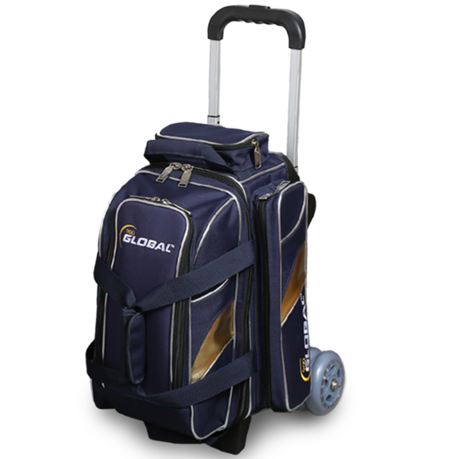 900 Global 2 Ball Deluxe Roller Blue/Gold Bowling Bag suitcase league tournament play sale discount coupon online pba tour