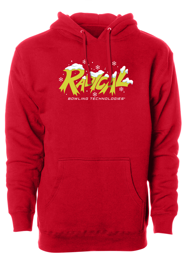 Radical Holiday Hoodie. Tis' the season for Christmas bowling tee shirts. Show your Merriness on and off the lanes with theRadical bowling Holiday T-shirt!  ugly t-shirt comes in red and black colors. Show your holiday spirit with this shirt that helps you hook the ball at your office party or night out with your friends!  Bowling gift holiday gift guide. Tee-shirt gift. Christmas Tree