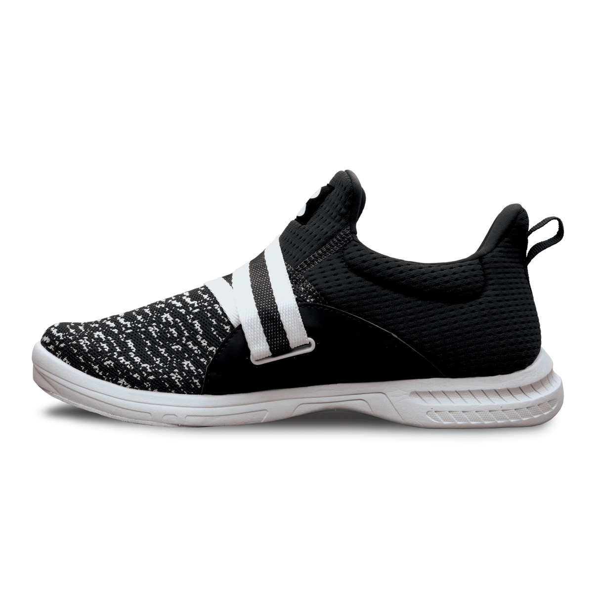 Brunswick Slingshot Black/White Bowling Shoes * Athletic performance knit * Easy to slip on * No lace fastening system * Extra-light molded EVA outsole * Raised rubber heel for a controlled slide * Pure slide microfiber slide soles on both sides * Superior slide immediately *  * 