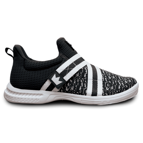 Brunswick Slingshot Black/White Bowling Shoes * Athletic performance knit * Easy to slip on * No lace fastening system * Extra-light molded EVA outsole * Raised rubber heel for a controlled slide * Pure slide microfiber slide soles on both sides * Superior slide immediately *  * 