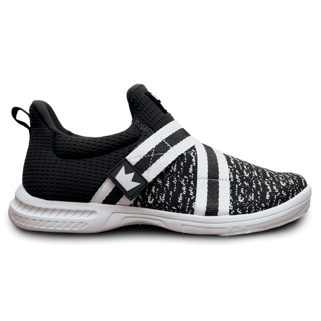 Brunswick Slingshot Black/White Bowling Shoes * Athletic performance knit * Easy to slip on * No lace fastening system * Extra-light molded EVA outsole * Raised rubber heel for a controlled slide * Pure slide microfiber slide soles on both sides * Superior slide immediately *  * 