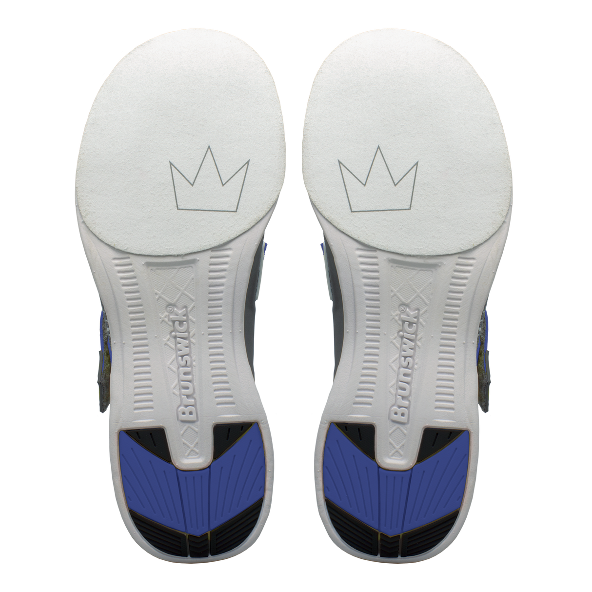 Brunswick Slingshot Royal/White Bowling Shoes * Athletic performance knit * Easy to slip on * No lace fastening system * Extra-light molded EVA outsole * Raised rubber heel for a controlled slide * Pure slide microfiber slide soles on both sides * Superior slide immediately *  * 
