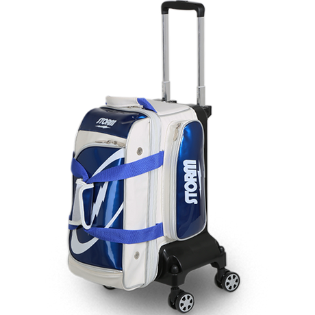 Storm Rolling Thunder Signature 2 Ball Roller (4-Wheel Edition) White/Blue Bowling Bag suitcase league tournament play sale discount coupon online pba tour