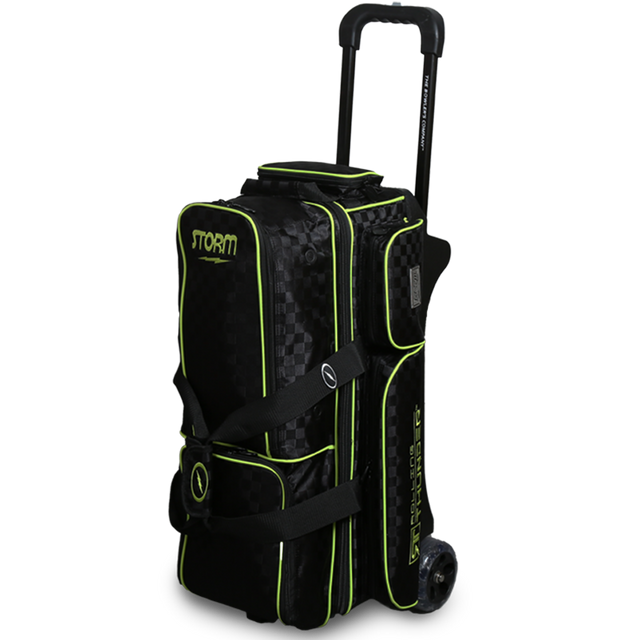 torm Rolling Thunder 3 Ball Roller Black Checkered/Lime Bowling Bagsuitcase league tournament play sale discount coupon online pba tour