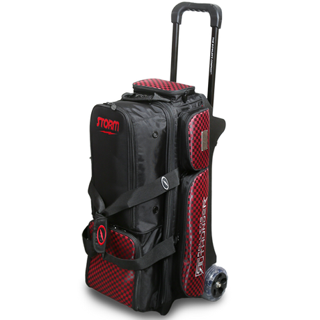 Storm Rolling Thunder 3 Ball Roller Black/Checkered Red Bowling Bag suitcase league tournament play sale discount coupon online pba tour