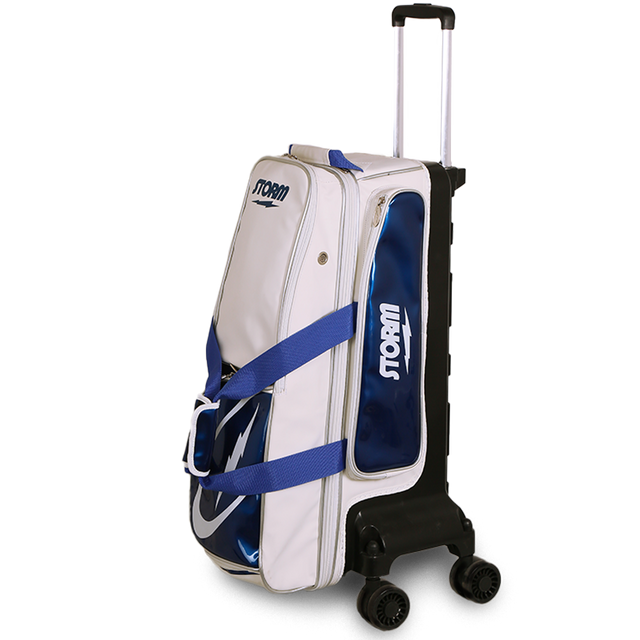 Storm Rolling Thunder Signature 3 Ball Roller (4-Wheel Edition) White/Blue Bowling Bag suitcase league tournament play sale discount coupon online pba tour