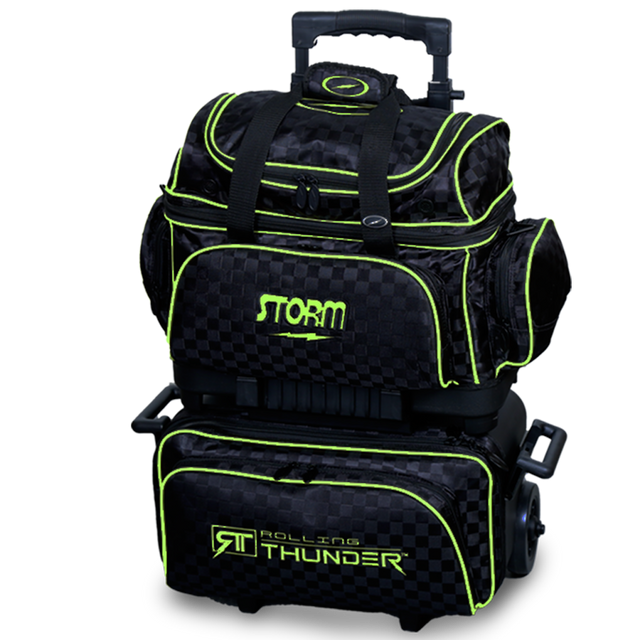Storm 4 Ball Rolling Thunder Checkered Black/Lime Bowling Bag suitcase league tournament play sale discount coupon online pba tour