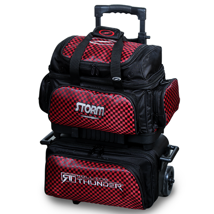 Storm 4 Ball Rolling Thunder Black/ Checkered Red Bowling Bag suitcase league tournament play sale discount coupon online pba tour