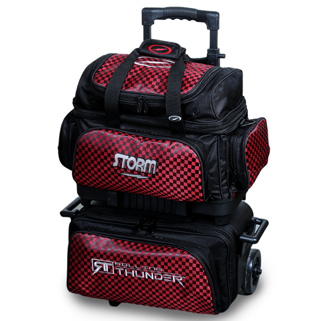 Storm 4 Ball Rolling Thunder Black/ Checkered Red Bowling Bag suitcase league tournament play sale discount coupon online pba tour