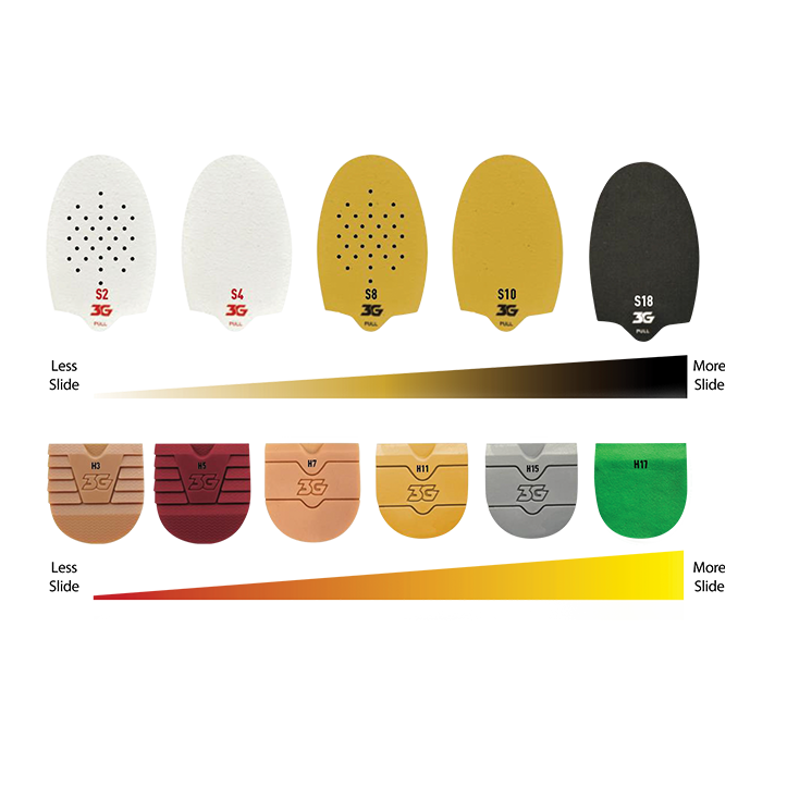3G Formula Bowling Shoe Slide Sole S2 For use with the 3G Racer Shoes. Customize your slide with the 3G Formula shoe slides. Be prepared for any approach and keep one of each on hand.  S2 = High Friction Premium slide sole Customize slide for any condition Features new easy to use tab Trim to fit For both left and right shoe