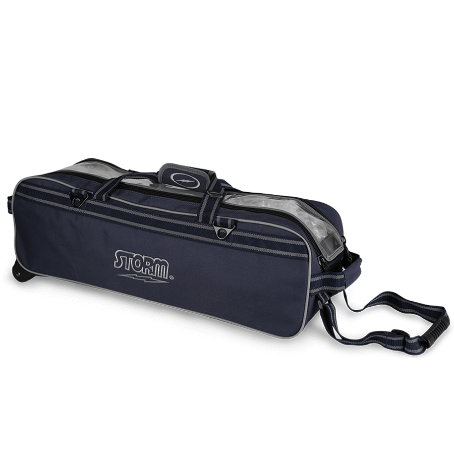 Storm 3 Ball Tournament Triple Roller Travel Tote Navy Bowling Bag suitcase league tournament play sale discount coupon online pba tour