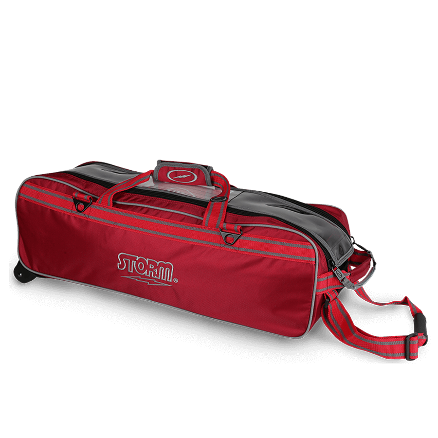 Storm 3 Ball Tournament Triple Roller Travel Tote Red Bowling Bag suitcase league tournament play sale discount coupon online pba tour