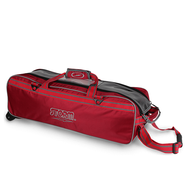Storm 3 Ball Tournament Triple Roller Travel Tote Red Bowling Bag suitcase league tournament play sale discount coupon online pba tour