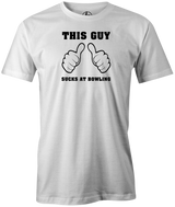 This Guy Sucks At Bowling! Hit the lanes in this awesome Inside Bowling T-shirt and be a part of the team! League bowling Team shirt. Junior Gold. PBA. PWBA. tee, tee shirt, tee-shirt, tshirt, t shirt, tournament shirt. Cool, novelty. Men's. happy-bowlers-make-lifelong-partners bowling tee shirt funny novelty league night bowler tshirt