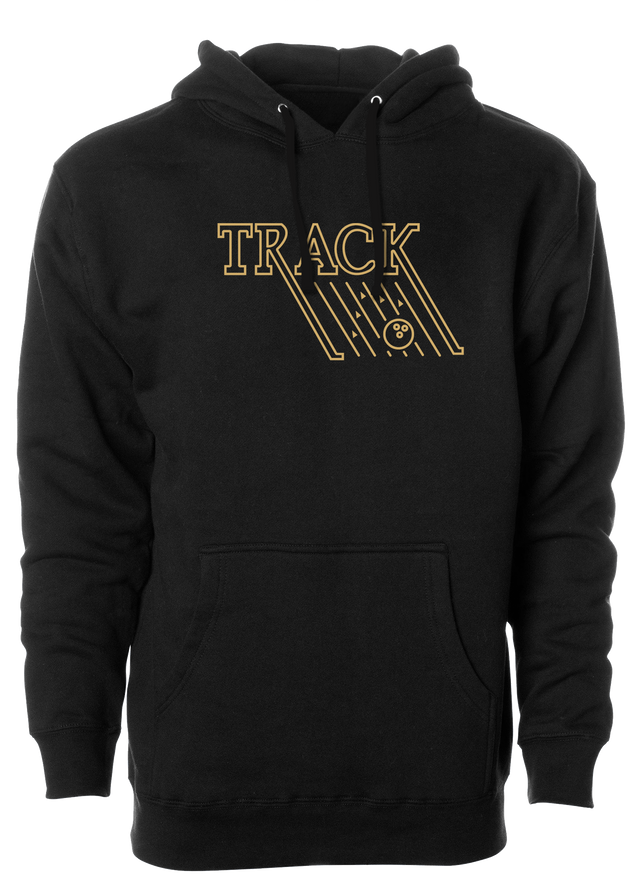 Keep warm in this stylish - Track Retro - design hooded sweatshirt. #TrackBowling #EvolutionaryRevolutionary 60/40 cotton/polyester blend material Standard Fit - Men's Sizing Jersey-lined hood Split-stitched double-needle sewing on all seams Twill neck tape 1x1 ribbing at cuffs & waistband Metal eyelets Front pouch pocket Midweight Hoodie/Hooded Sweatshirt