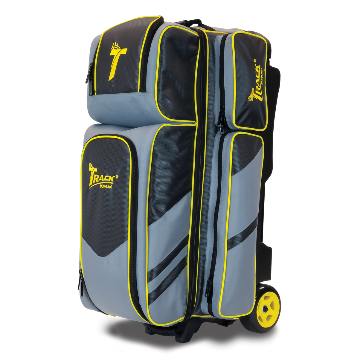 Track Select Triple Roller Grey/Yellow Bowling Bag suitcase league tournament play sale discount coupon online pba tour