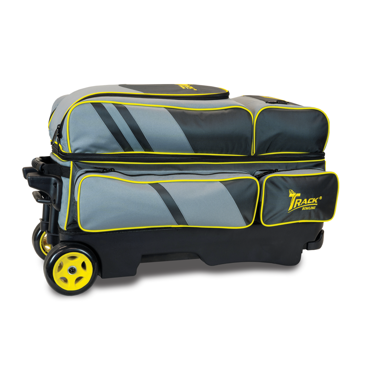 Track Select Triple Roller Grey/Yellow Bowling Bag suitcase league tournament play sale discount coupon online pba tour