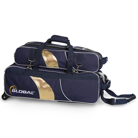 900 Global Deluxe Airline 3 Ball Triple Tote Blue/Gold Bowling Bag suitcase league tournament play sale discount coupon online pba tour