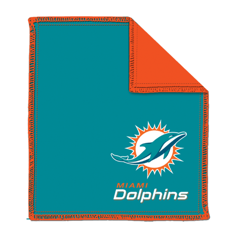 NFL Shammy Miami Dolphins Ultimate oil removing pad Leather on both sides Restores tacky feel for better ball performance Embroidered logos 8" x 7.5"