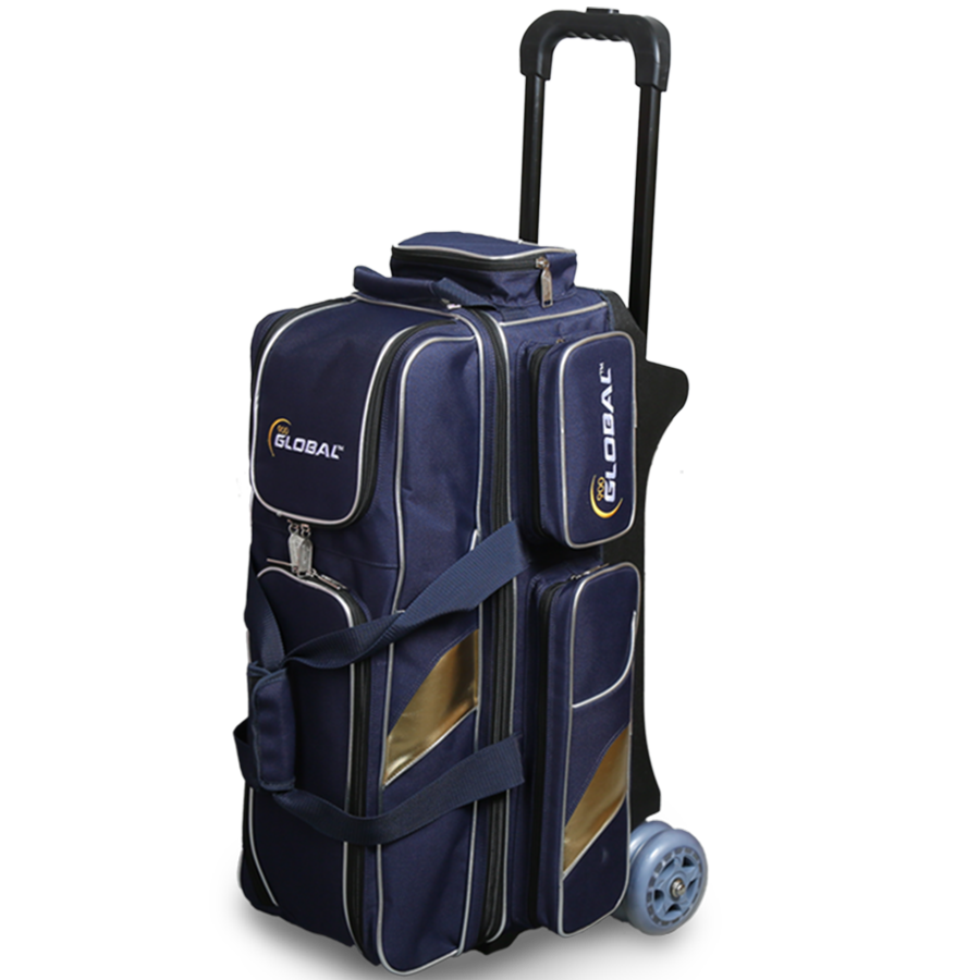 900 Global 3 Ball Deluxe Roller Blue/Gold Bowling Bag suitcase league tournament play sale discount coupon online pba tour