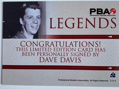 Dave Davis 2008 Rittenhouse PBA Legends Autograph Bowling Card