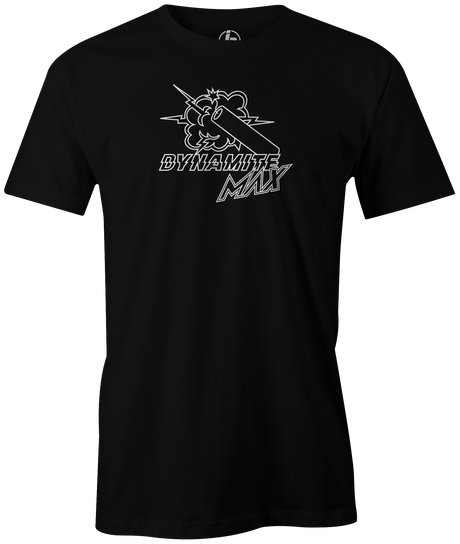 Dynamite Max by Swag Bowling. Swag Bowling Classic Logo T-shirt. This shirt is perfect for bowling practice, leagues or weekend tournaments. Men's T-Shirt, bowling ball, tee, tee shirt, tee-shirt, t shirt, t-shirt, tees, league, tournament shirt, PBA, PWBA, USBC. Charcoal, Black, Purple, Red