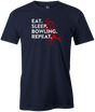 Eat Sleep Bowling Repeat Men's Bowling shirt, navy, tee, tee-shirt, tee shirt, apparel, merch, cool, funny, vintage, father's day, gift, present, cheap, discount, free shipping, lifestlye.