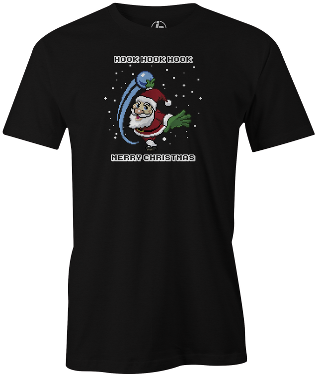 Tis' the season for ugly Christmas bowling tee shirt sweaters. Our "Hook, Hook, Hook!" ugly t-shirt comes in green, red, and black colors. Show your holiday spirit with this shirt that helps you hook the ball at your office party or night out with your friends!