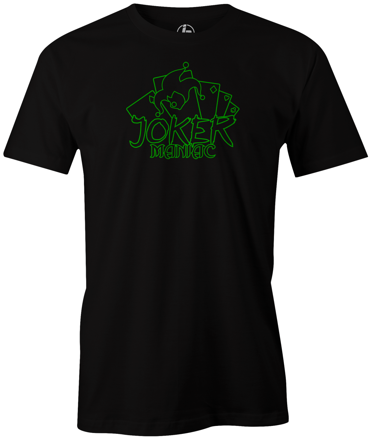 Joker Maniac by Swag Bowling. Swag Bowling Classic Logo T-shirt. This shirt is perfect for bowling practice, leagues or weekend tournaments. Men's T-Shirt, bowling ball, tee, tee shirt, tee-shirt, t shirt, t-shirt, tees, league, tournament shirt, PBA, PWBA, USBC. 