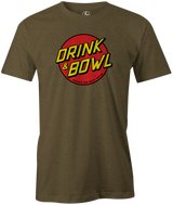 Drink & Bowl Pop Culture Bowling T-Shirt Army Green