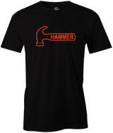 It's Hammer Time! Wear this iconic logo with pride. This tee features Hammer's orange logo. Bill o'neill. This is the perfect gift for any Hammer bowling fan or avid bowler! Grab this awesome t-shirt and be a part of the team!  Tshirt, tee, tee-shirt, tee shirt, Pro shop. League bowling team shirt. PBA. PWBA. USBC. Junior Gold. Youth bowling. Tournament t-shirt. Men's. Bowling ball. Black widow. Purple Hammer.