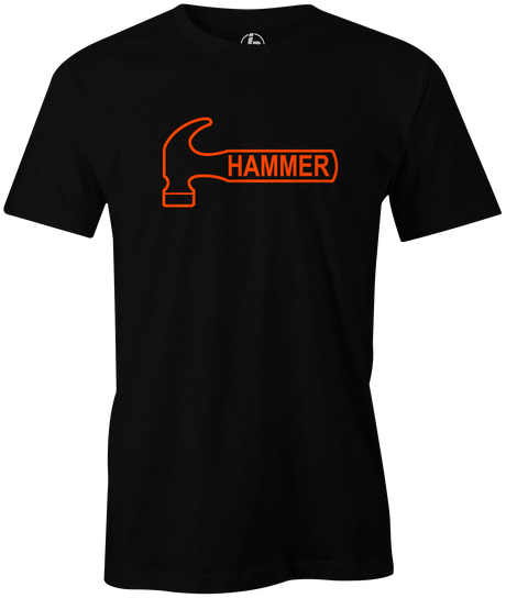 It's Hammer Time! Wear this iconic logo with pride. This tee features Hammer's orange logo. Bill o'neill. This is the perfect gift for any Hammer bowling fan or avid bowler! Grab this awesome t-shirt and be a part of the team!  Tshirt, tee, tee-shirt, tee shirt, Pro shop. League bowling team shirt. PBA. PWBA. USBC. Junior Gold. Youth bowling. Tournament t-shirt. Men's. Bowling ball. Black widow. Purple Hammer.